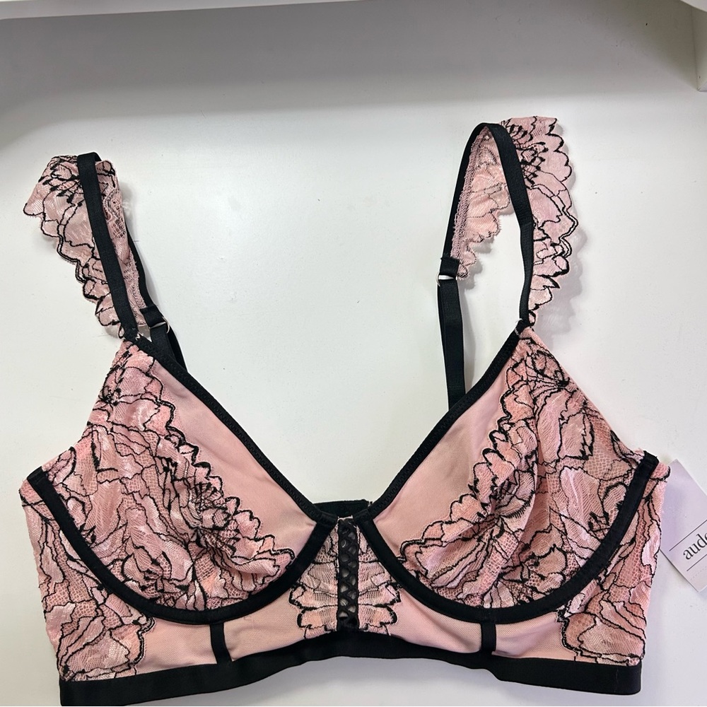 Auden Intimates Black Pink Mesh Lace Bustier